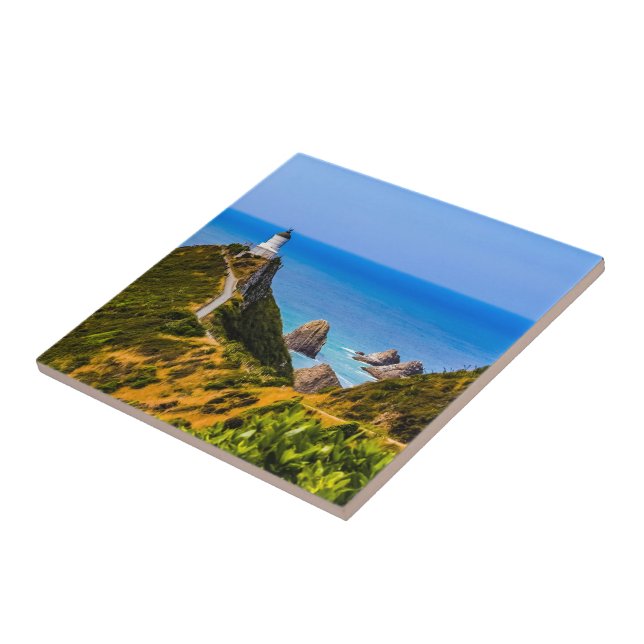 Nugget Point lighthouse, New Zealand Ceramic Tile (Side)