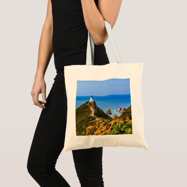 Nugget Point lighthouse, New Zealand Tote Bag (Front (Product))