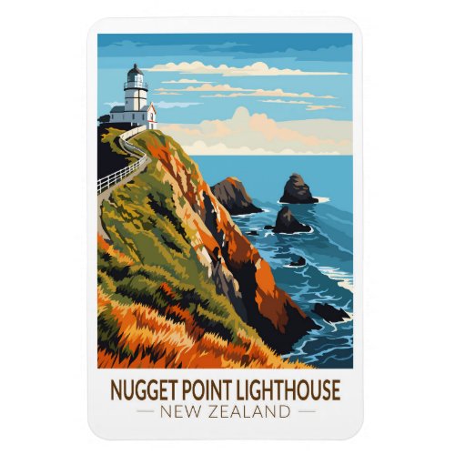 Nugget Point Lighthouse New Zealand Travel Vintage Magnet