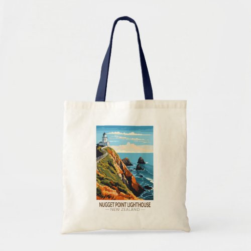 Nugget Point Lighthouse New Zealand Travel Vintage Tote Bag
