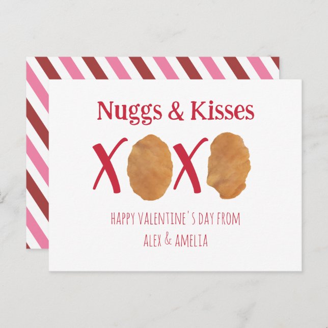 Nuggs Kisses Chicken Nuggets Pun Valentine Stripe Postcard (Front/Back)