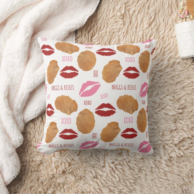Nuggs & Kisses Valentine Pattern Nuggets Lips Throw Pillow (Blanket)