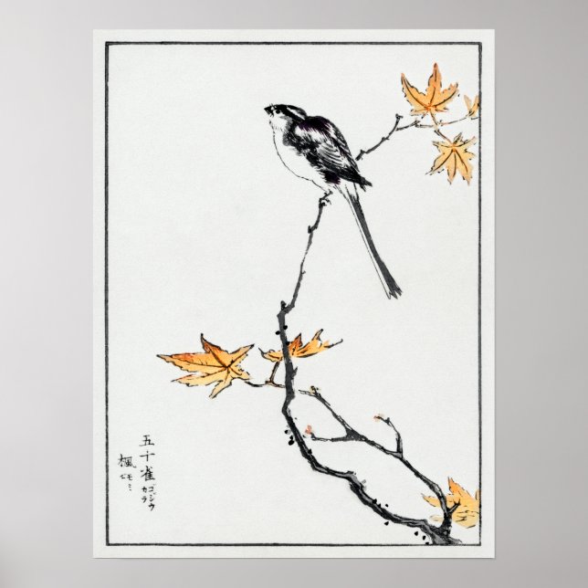 Numata Kashu Japanese Long-tailed Tit and Maple Poster (Front)