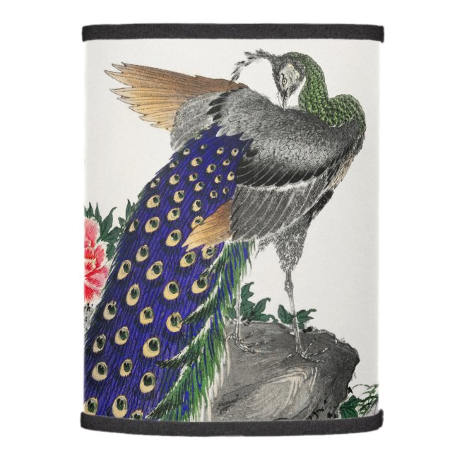 Numata Kashu Peacock and Peony Japanese Art Lamp Shade (Right)