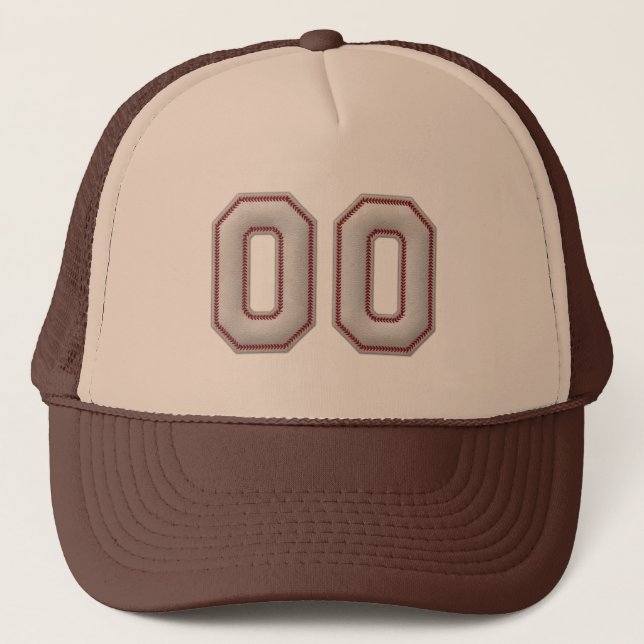 Number 00  with Cool Baseball Stitches Look Trucker Hat (Front)