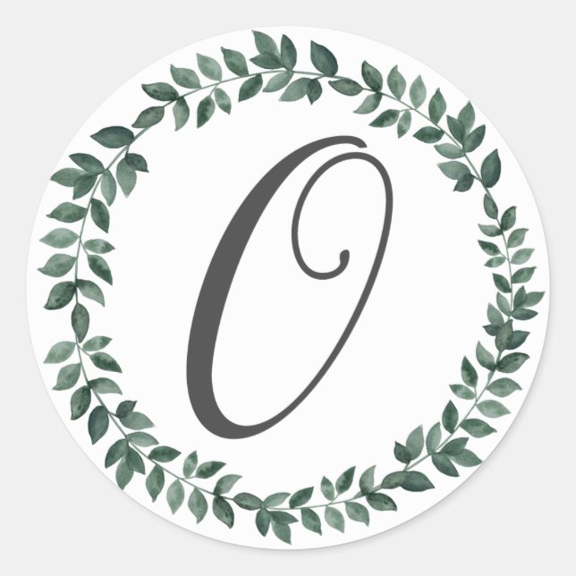Number 0 Zero Monogram Minimalist Botanical Wreath Classic Round Sticker (Front)