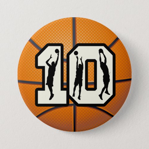 Number 10 Basketball and Players Pinback Button