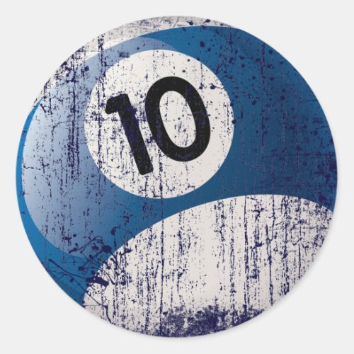 NUMBER 10 BILLIARDS BALL _ ERODED STYLE CLASSIC ROUND STICKER