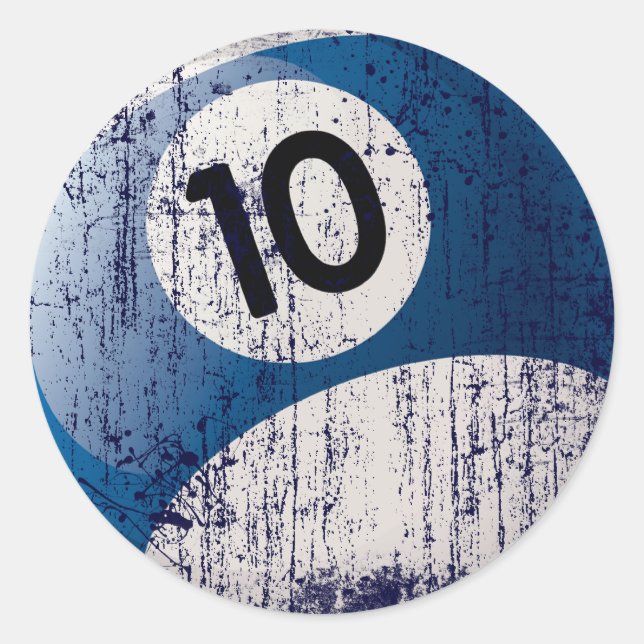 NUMBER 10 BILLIARDS BALL - ERODED STYLE CLASSIC ROUND STICKER (Front)