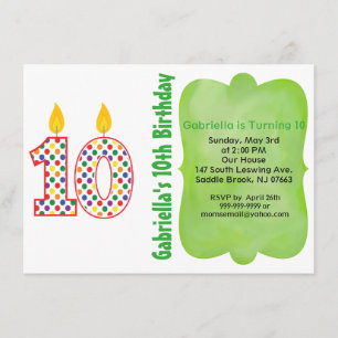 Number 10 Colorful Polka Dot Birthday Invitation