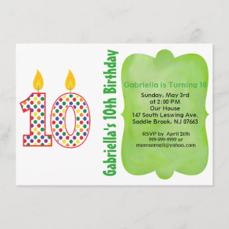 Number 10 Colorful Polka Dot Birthday Invitation