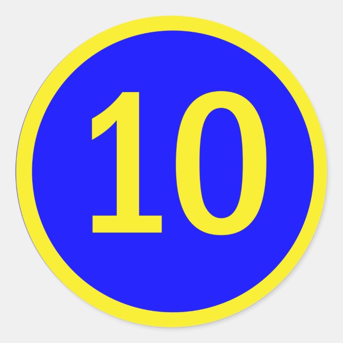 number 10 in a circle round sticker