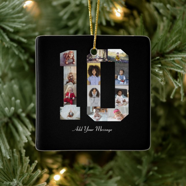 Number 10 Photo Collage Ceramic Ornament (Tree)
