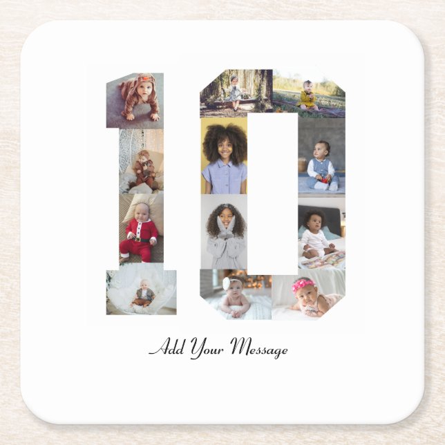 Number 10 Photo Collage Square Paper Coaster (Front)