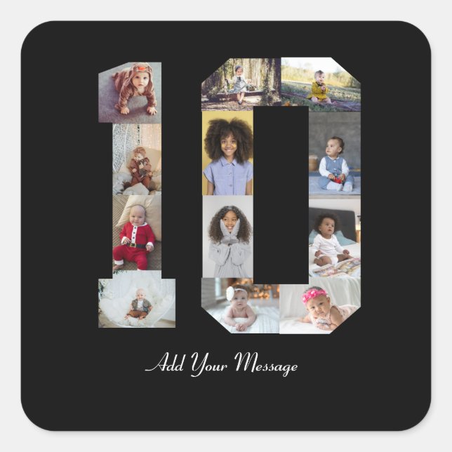 Number 10 Photo Collage Square Sticker (Front)