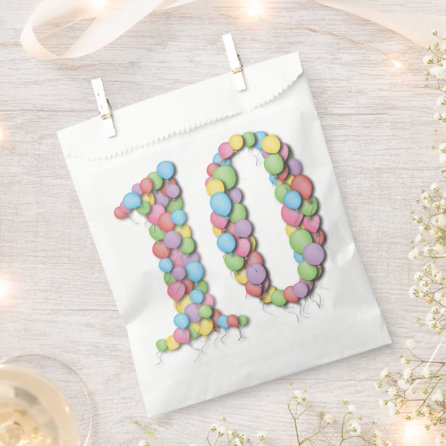 Number 10 Tenth Birthday Anniversary Party Favor Bag (Clipped)