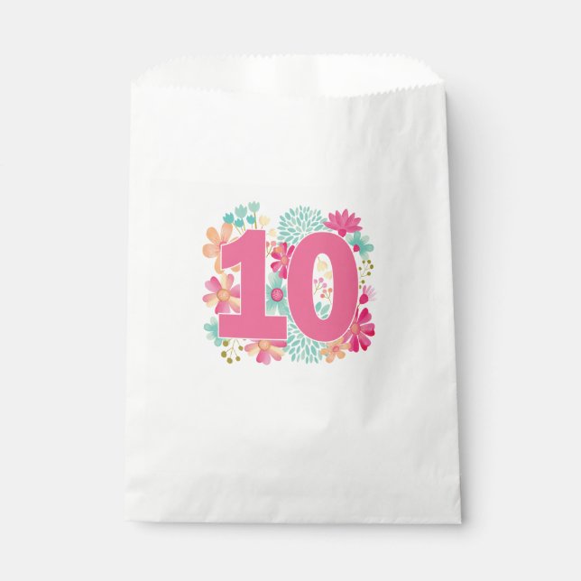 Number 10 Tenth Birthday Anniversary Party Favor Bag (Front)