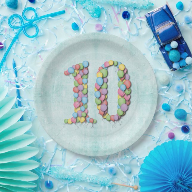 Number 10 Tenth Birthday Anniversary Party Paper Plates (Party)