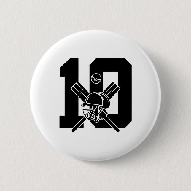 Number 10 Years Cricket 10th Birthday  Button (Front)