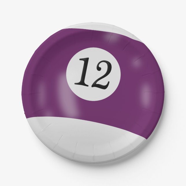 Number 12 billiard ball paper plates (Front)