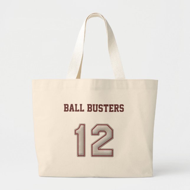 Number 12 with Cool Baseball Stitches Look Large Tote Bag (Front)