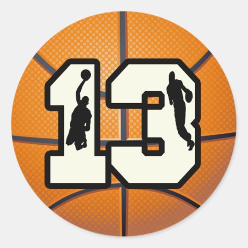 Number 13 Basketball and Players Classic Round Sticker