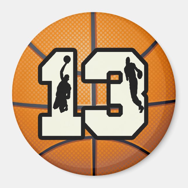 Number 13 Basketball and Players Magnet (Front)