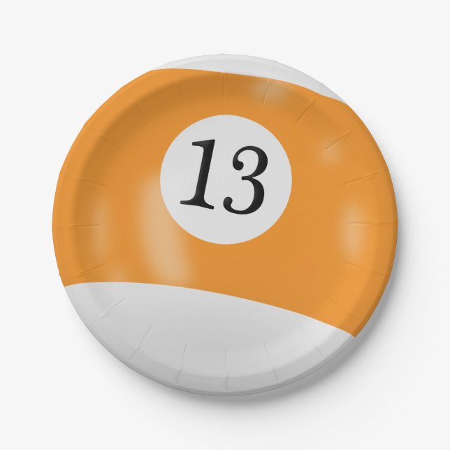 Number 13 billiard ball paper plates (Front)