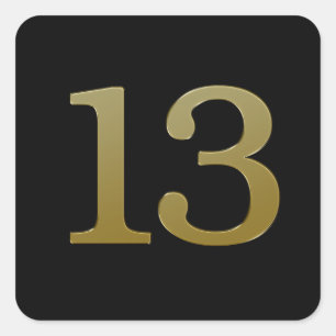 Number 13 Gold Square Sticker