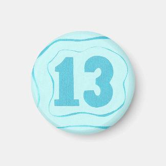 Number 13 magnet with aqua blue ripples