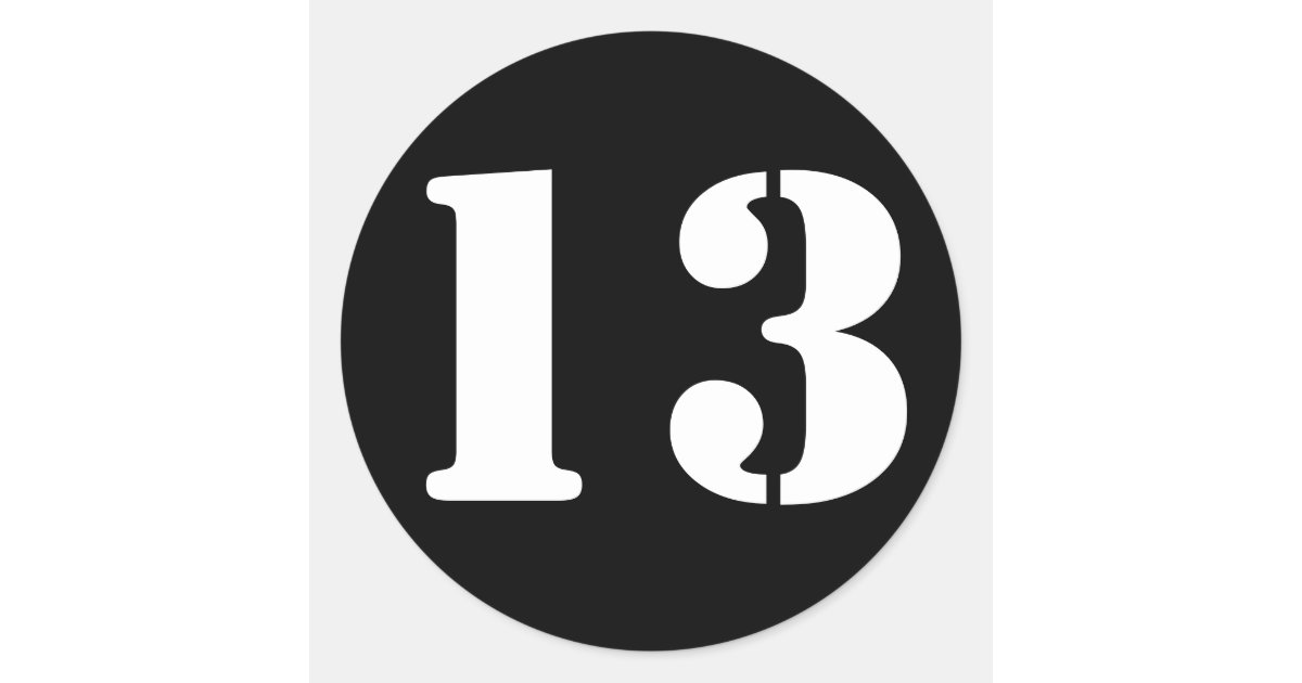 Number 13 Round Number 13 Thirteen Black Stencil Numbers by Janz Classic Round Sticker ...