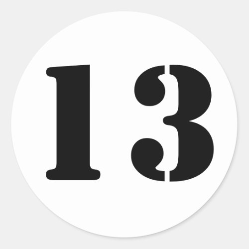Number 13 Thirteen White Stencil Numbers by Janz Classic Round Sticker