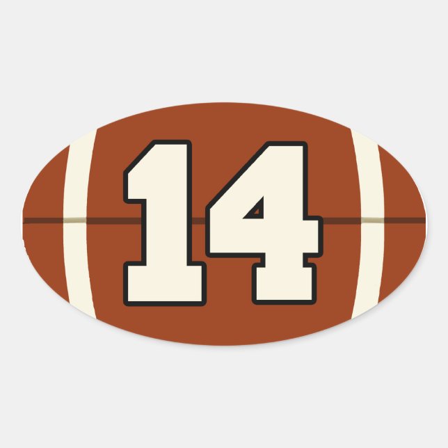Number 14 Football Sticker. Oval Sticker (Front)