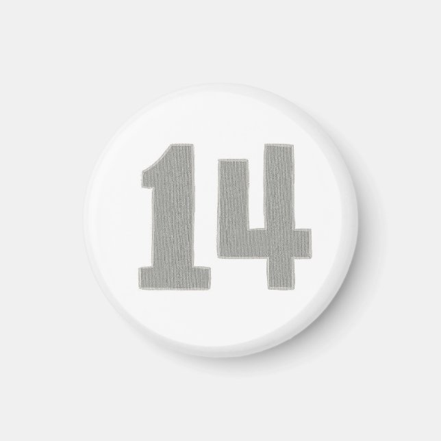 Number 14 magnet in silver and gray (Front)