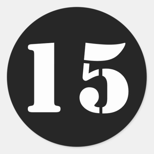 Number 15 Fifteen Black Stencil Numbers by Janz Classic Round Sticker