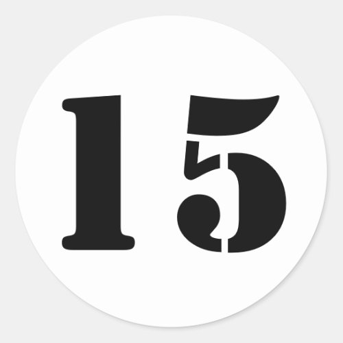 Number 15 Fifteen White Stencil Numbers by Janz Classic Round Sticker