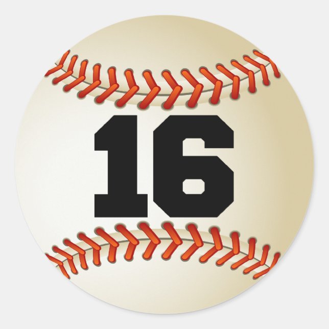 Number 16 Baseball Classic Round Sticker (Front)