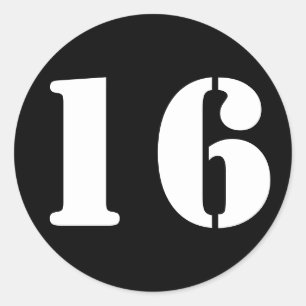 Number 16 Sixteen Black Stencil Numbers by Janz Classic Round Sticker