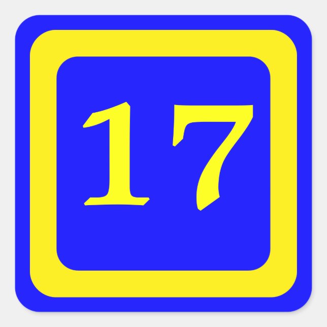 number 17, blue background, yellow frame square sticker (Front)