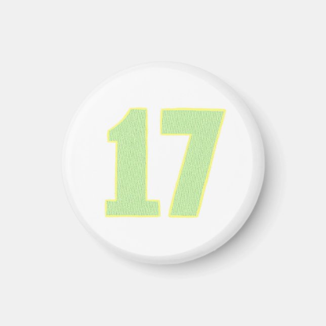 Number 17 magnet in lime green and yellow (Front)