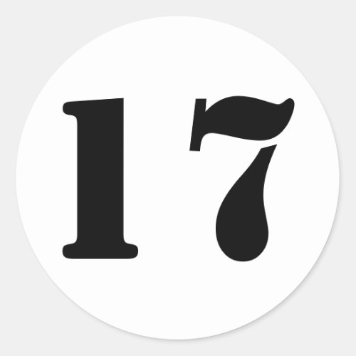 Number 17 Seventeen White Stencil Numbers by Janz Classic Round Sticker