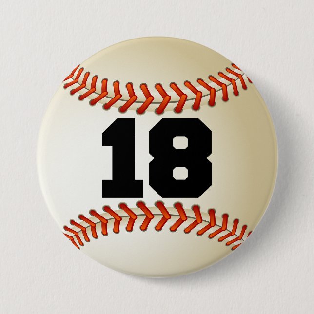 Number 18 Baseball Pinback Button (Front)