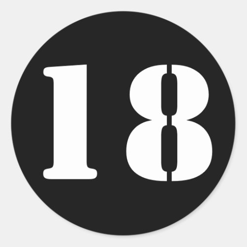 Number 18 Eighteen Black Stencil Numbers by Janz Classic Round Sticker