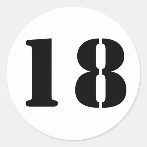 Number 18 Eighteen White Stencil Numbers by Janz Classic Round Sticker