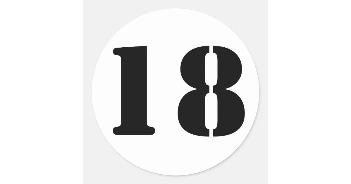 number 18 eighteen white stencil numbers by janz classic round sticker