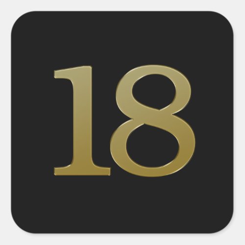 Number 18 Gold Square Sticker