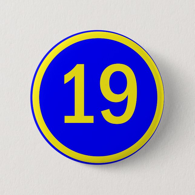 number 19 in a circle pinback button (Front)
