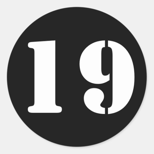 Number 19 Nineteen Black Stencil Numbers by Janz Classic Round Sticker