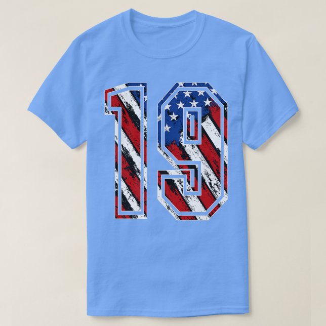 Number 19 Red White and Blue American Flag 19 Jers T-Shirt (Design Front)