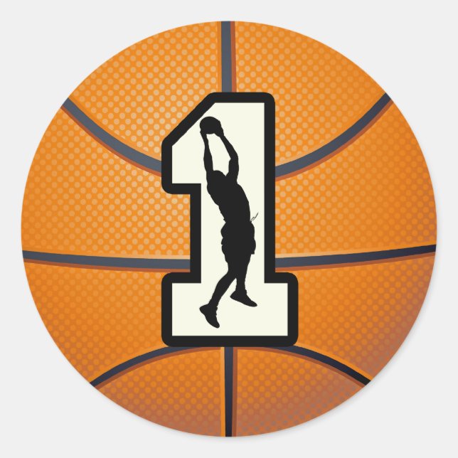 Number 1 Basketball and Player Classic Round Sticker (Front)